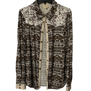 Sterling & Stitch Cream, Brown, Gray Print Shirt